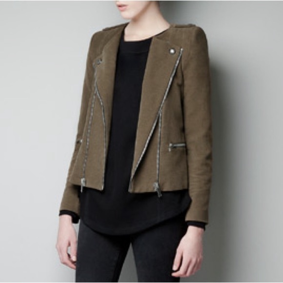 Zara Suede Effect Biker Moto Jacket - Size L - Picture 1 of 7